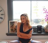 Jodie Gasson teases on the red sofa 6