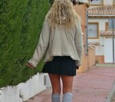 Fingering in knee high socks outdoors and in my home