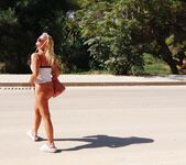 Natalie K - public flashing and panty stuffing on busy road 16