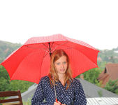 Angel Hott - red umbrella and naked babe