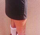 Selfshot in short skirt high heels and knee high socks 4