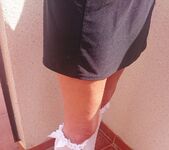 Selfshot in short skirt high heels and knee high socks 17