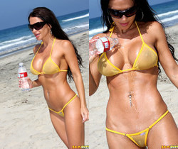 Rebecca Rayann - Sheer Gold Bikini at the Beach - Solo TGP