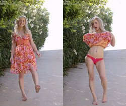 Charming Kara wearing her floral dress flashing her pussy - Solo Picture Gallery