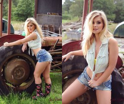 Jess teasing in her yellow top and denim shorts - Solo Nude Pics