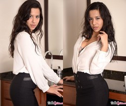 Bella strips with her coffee - Solo Image Gallery