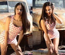 Bella strips in the junkyard - Solo Sexy Gallery