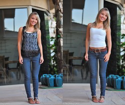 Amie - blonde teen too shy to get properly naked - Solo HD Gallery