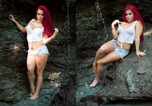 Harley strips naked under a waterfall - Solo Picture Gallery