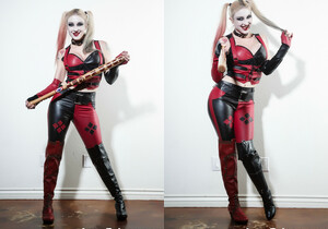 Dressed up Leya plays with a bat - Leya Falcon - Solo Picture Gallery