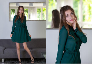 Mila Azul - Green Dress - MetArt - Solo Nude Pics