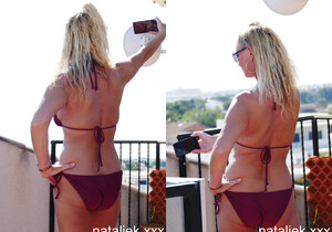 Natalie K - BTS Bikini striptease on the balcony - MILF HD Gallery