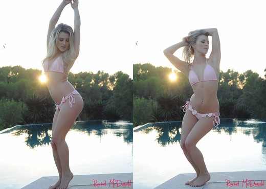 Rachel McDonald takes off her pink bikini by the pool - Solo Nude Gallery