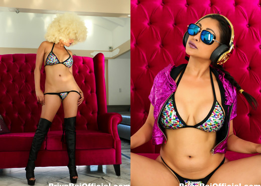 DJ Priya Rai has some fun with a blonde afro wig - Solo Sexy Photo Gallery