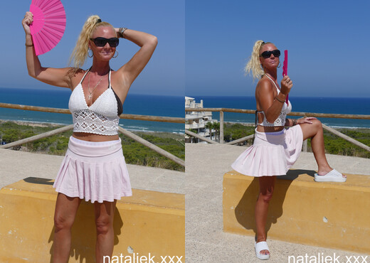 Natalie K - Outdoor public striptease and flashing - MILF Nude Pics
