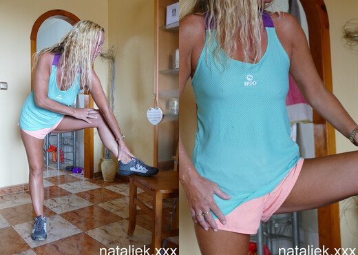 Natalie K - Striptease and fingering after sweaty exercising - MILF Nude Gallery