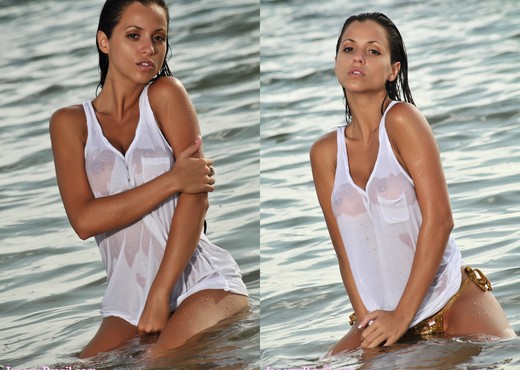 Janessa Brazil - Sexy See Through White Shirt at the Beach - Solo Hot Gallery