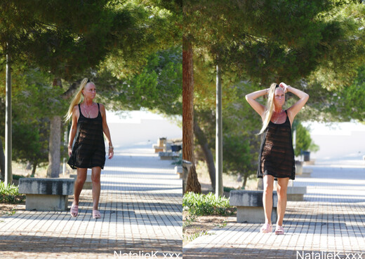 Natalie K - Outdoor public flashing walking in quiet park - MILF HD Gallery