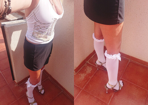 Selfshot in short skirt high heels and knee high socks - MILF Hot Gallery