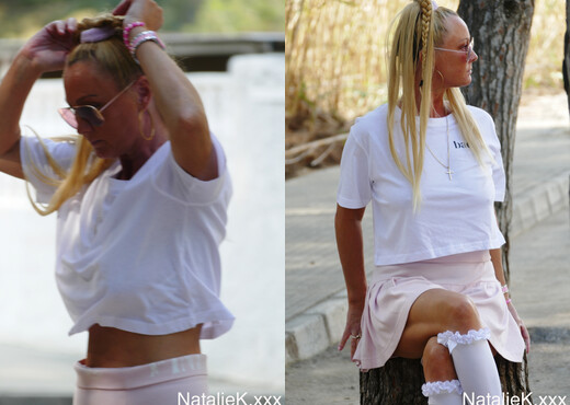 Outdoor flashing fingering in short pink skirt and bad crop  - MILF Porn Gallery